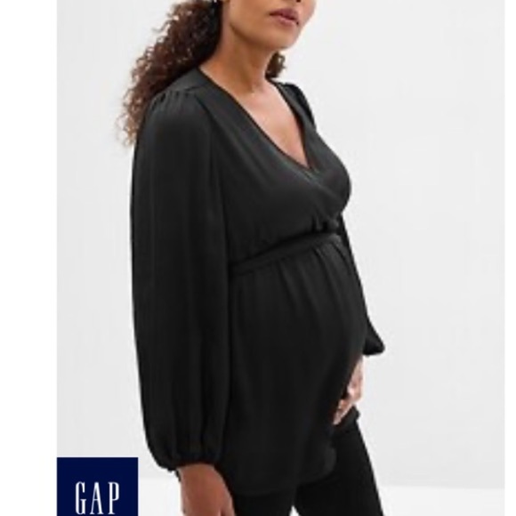 NWOT Gap Black Maternity Satin Wrap Top -Size Small - Picture 1 of 8